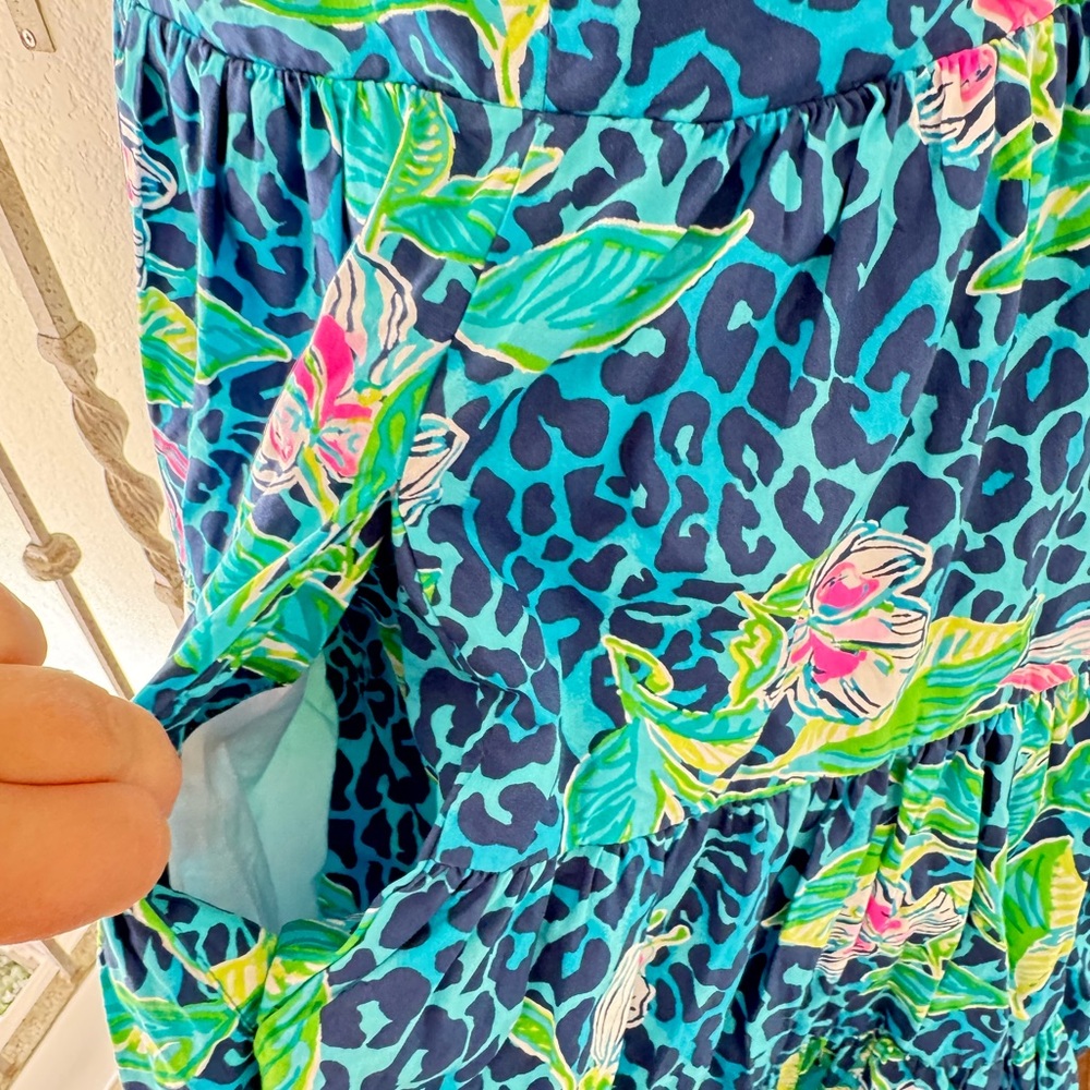 🦄Lilly Pulitzer Sz 12 Allison Dress Formentera Cheetah Turquoise Hot on the Spot - Picture 6 of 13